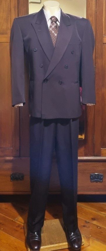 1990's, Double Breasted Suit, Dark Plum, Polyester, by 'Umbardo', Made in Australia, size S - Image 7