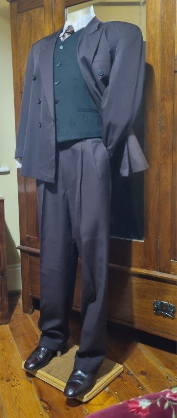 1990's, Double Breasted Suit, Dark Plum, Polyester, by 'Umbardo', Made in Australia, size S - Image 15