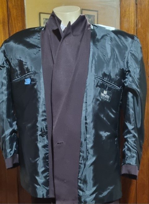 1990's, Double Breasted Suit, Dark Plum, Polyester, by 'Umbardo', Made in Australia, size S - Image 11