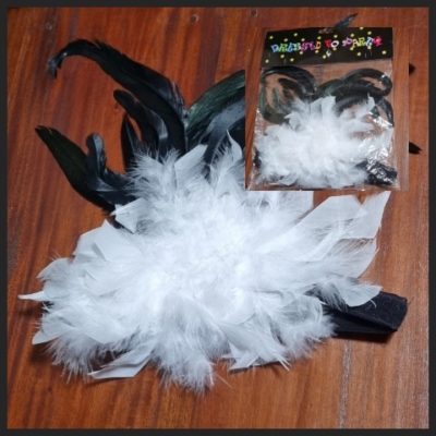Deluxe Feather Headband, White/black, by 'Carnival Products', 'NEW'