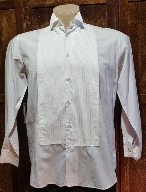 Vintage Wing Tipped Shirt, white, poly/cotton, by 'Phillips Evening Wear of Melbourne', size S - Image 2