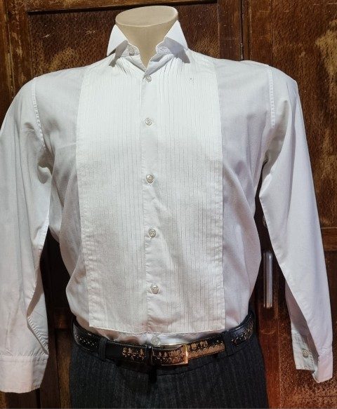 Vintage Wing Tipped Shirt, white, poly/cotton, by 'Phillips Evening Wear of Melbourne', size S - Image 4