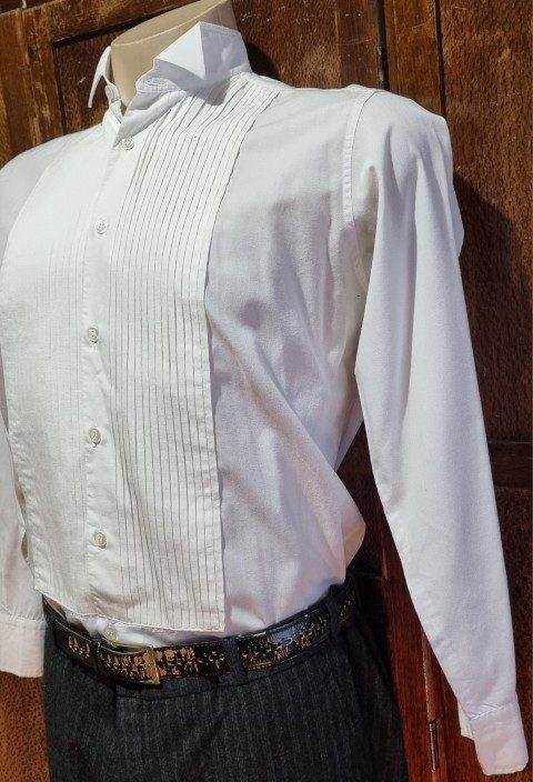 Vintage Wing Tipped Shirt, white, poly/cotton, by 'Phillips Evening Wear of Melbourne', size S - Image 5
