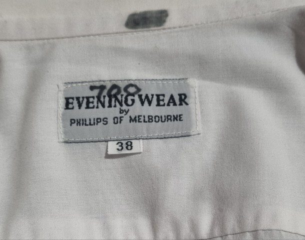 Vintage Wing Tipped Shirt, white, poly/cotton, by 'Phillips Evening Wear of Melbourne', size S - Image 6