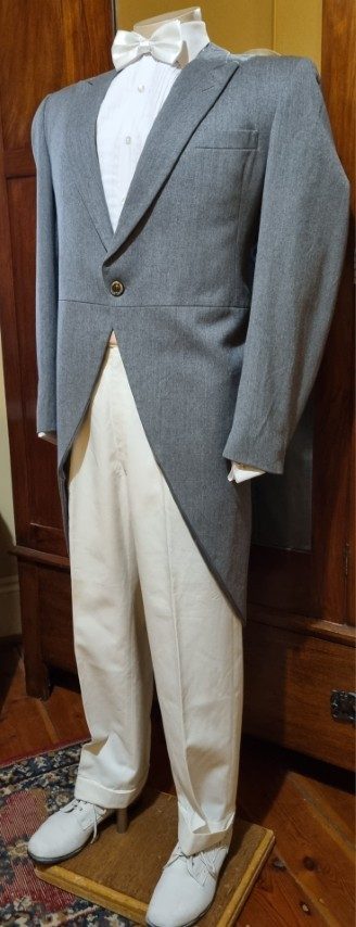 Vintage Morning Coat, & Bowtie, Grey, Wool/polyester, by 'Dress Circle, Formal Wear, Australia', size L. - Image 8