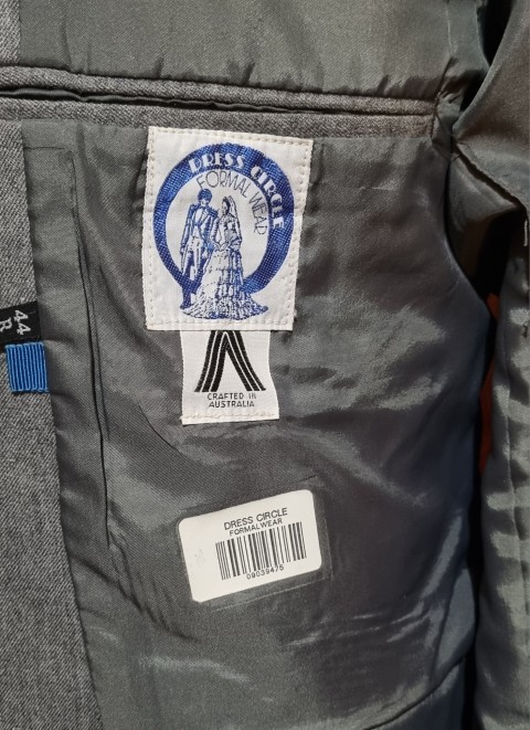 Vintage Morning Coat, & Bowtie, Grey, Wool/polyester, by 'Dress Circle, Formal Wear, Australia', size L. - Image 9