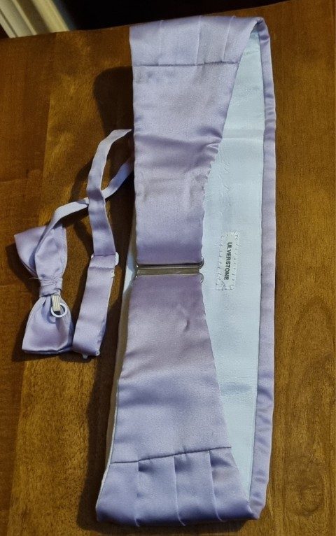 Vintage Cummerbund & Bow Tie set, Lavender, Polyester, by ‘Hardy Amies’ size S -XL’ , ‘new’ - Image 6