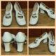 1960's Mary Jayne Shoes, Cream, leather, by 'Clarks', size 8.5b