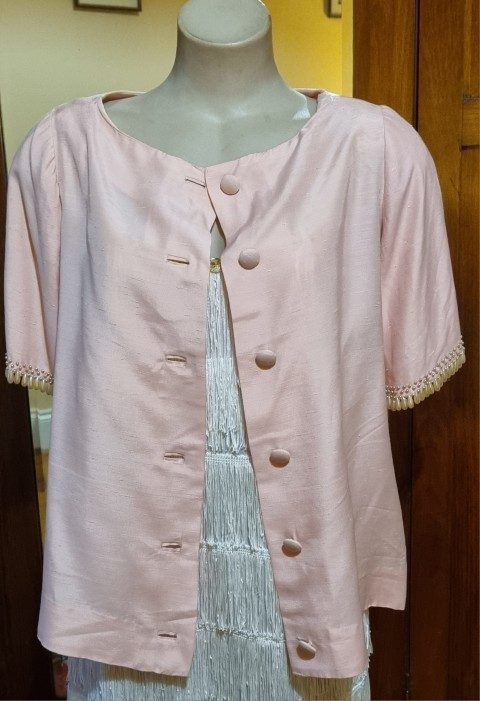 1960's Boat Neck Top, silk, pink, handmade, size M - Image 5
