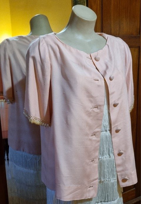 1960's Boat Neck Top, silk, pink, handmade, size M - Image 6