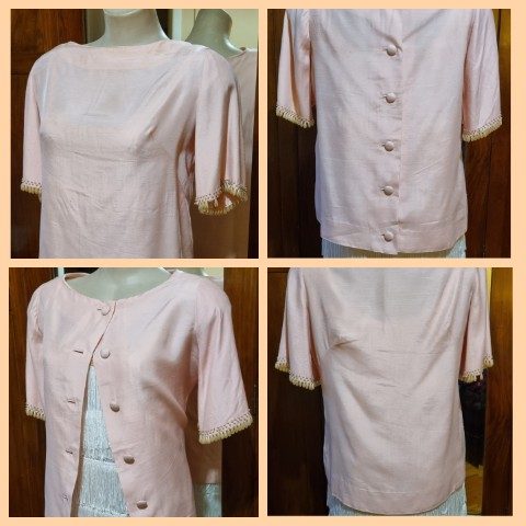 1960's Boat Neck Top, silk, pink, handmade, size M