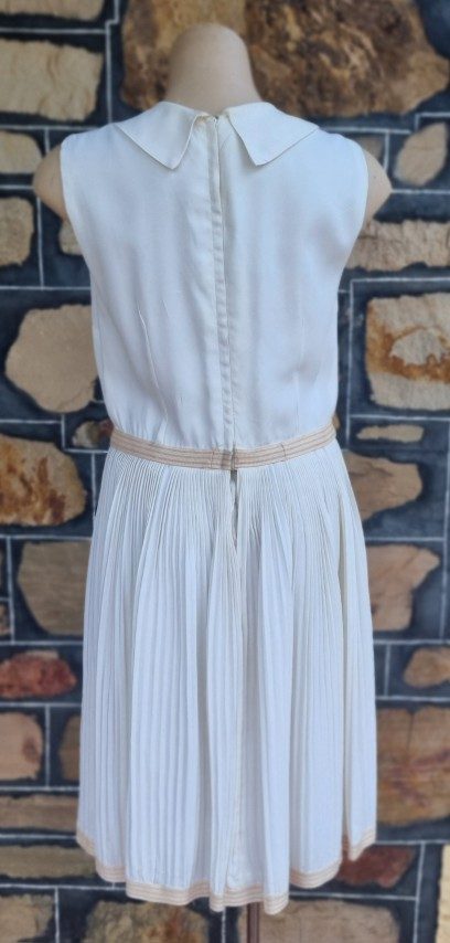 1960’s, Sun-ray pleat, day dress, Cream, polyester, by ‘David Stock Australia’, size S-M. - Image 6