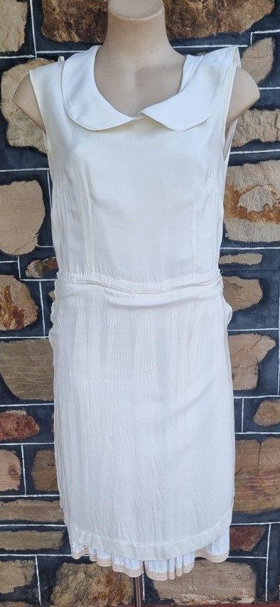 1960’s, Sun-ray pleat, day dress, Cream, polyester, by ‘David Stock Australia’, size S-M. - Image 8