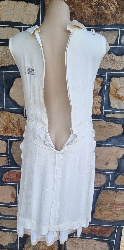 1960’s, Sun-ray pleat, day dress, Cream, polyester, by ‘David Stock Australia’, size S-M. - Image 11