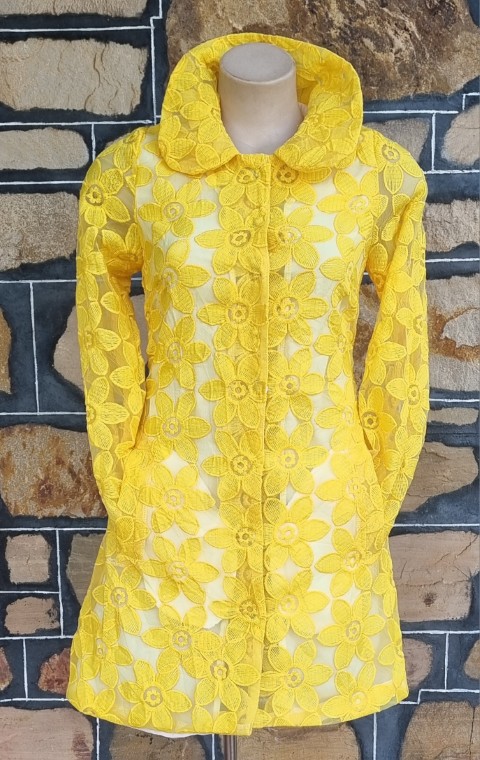 1960s Inspired Coat Dress, Yellow Daisy Appliqué, polyester, by 'Stella Australia', size XS-S - Image 5
