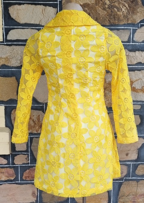 1960s Inspired Coat Dress, Yellow Daisy Appliqué, polyester, by 'Stella Australia', size XS-S - Image 7