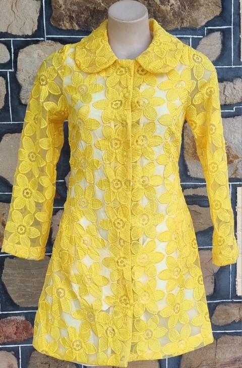 1960s Inspired Coat Dress, Yellow Daisy Appliqué, polyester, by 'Stella Australia', size XS-S - Image 10