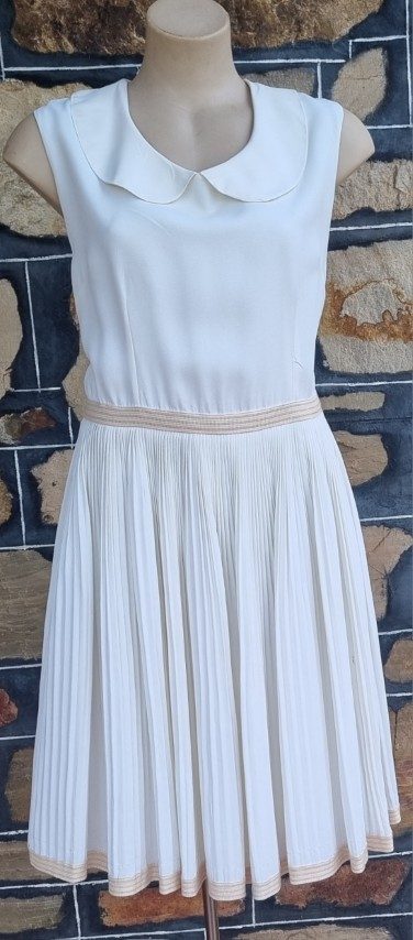 1960’s, Sun-ray pleat, day dress, Cream, polyester, by ‘David Stock Australia’, size S-M. - Image 12