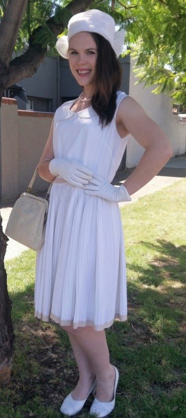 1960’s, Sun-ray pleat, day dress, Cream, polyester, by ‘David Stock Australia’, size S-M. - Image 13