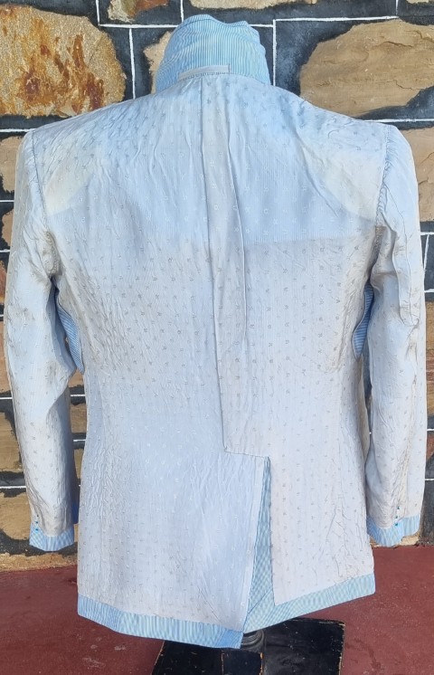 Vintage Jacket, Double Breasted, Blue pinstriped, cotton, 'Ah Chuk, Hong Kong', size M - Image 6