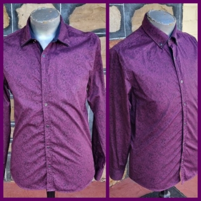 Paisley Print Shirt, Cotton, maroon/black, by 'YD, slim fit', size M