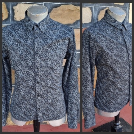 Paisley Print Cotton Shirt, black, by 'JA Signature Collection, size L short.