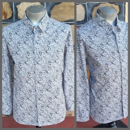 Paisley Print Cotton Shirt, white/black, Handmade, size XL