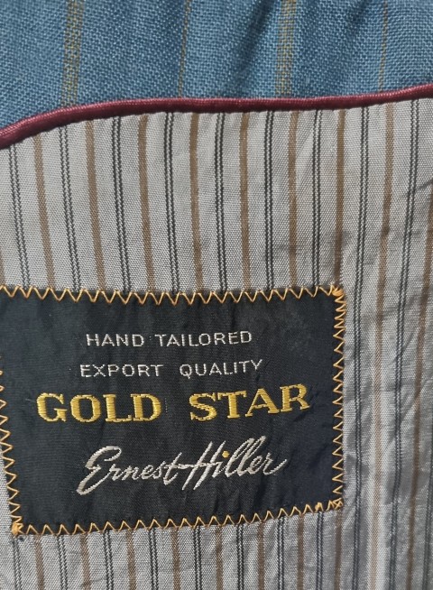 1970's Single Breasted Suit, Terylene, Blue Pinstriped, by 'Ernest Hiller, Australia', size M. - Image 10