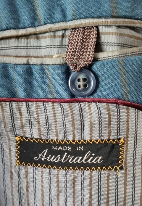 1970's Single Breasted Suit, Terylene, Blue Pinstriped, by 'Ernest Hiller, Australia', size M. - Image 11