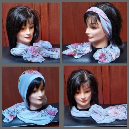 Vintage Long Scarf, Polyester, grey floral print, 151cm x 48cm