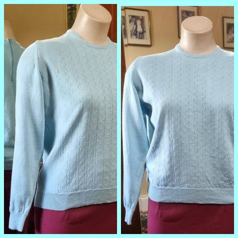 1960's Knit Jumper, blue, wool, by 'Bromley of Melbourne', size M.
