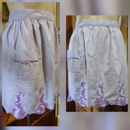 Vintage cotton Apron, lavender, crochet detail, size S