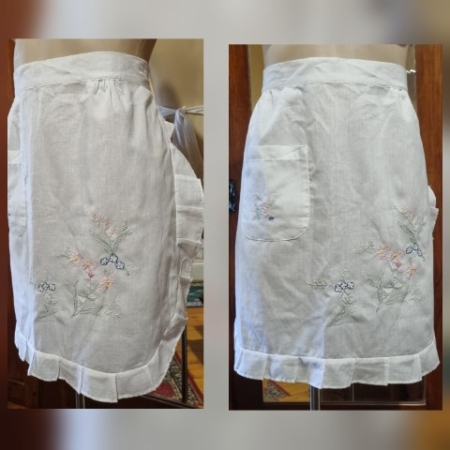 Vintage Cotton Apron, White, Handmade, size M-L
