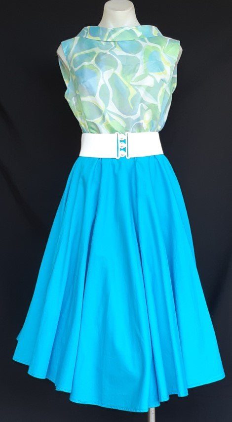 1950's inspired, Swing skirt, aqua, Cotton, size 6-8 - Image 6