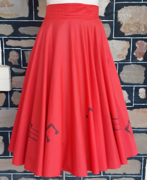 Full Circle Skirt, Red, Cotton, Handmade, size 10-12 - Image 10