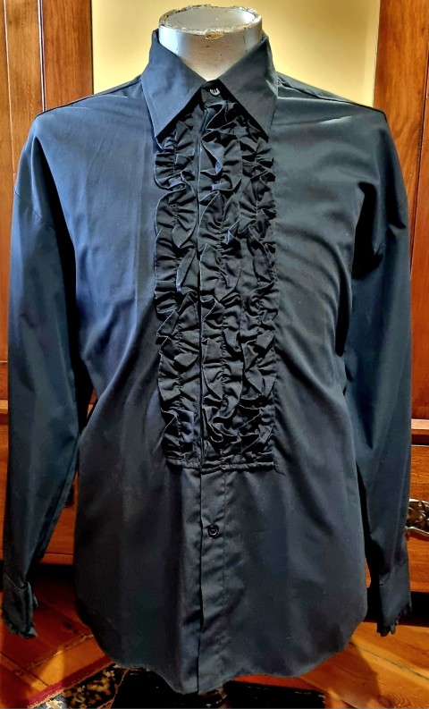 Men's Ruffle Front Shirt, black, poly/cotton, by 'Fun Costumes', size M-L. - Image 2
