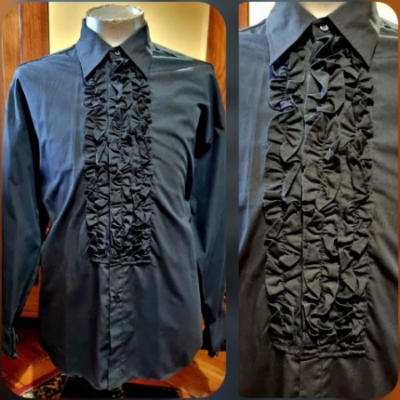 Men's Ruffle Front Shirt, black, poly/cotton, by 'Fun Costumes', size L-XL.