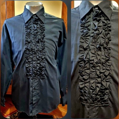Men's Ruffle Front Shirt, black, poly/cotton, by 'Fun Costumes', size L-XL.