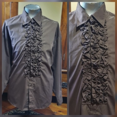 Men's Ruffle Front Shirt, brown, poly/cotton, by 'Fun Costumes', size XL-2XL.