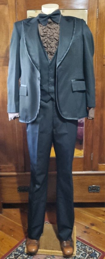 1970's-Inspired, 3 piece, Disco Suit and bow tie, Black, Polyester, by 'Fun Costumes', size M - Image 4