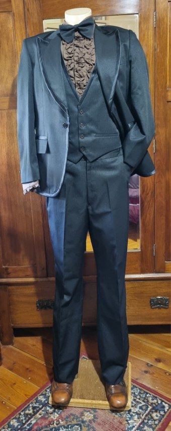 1970's-Inspired, 3 piece, Disco Suit and bow tie, Black, Polyester, by 'Fun Costumes', size M - Image 5