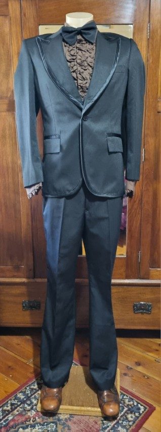 1970's-Inspired, 3 piece, Disco Suit and bow tie, Black, Polyester, by 'Fun Costumes', size M - Image 2