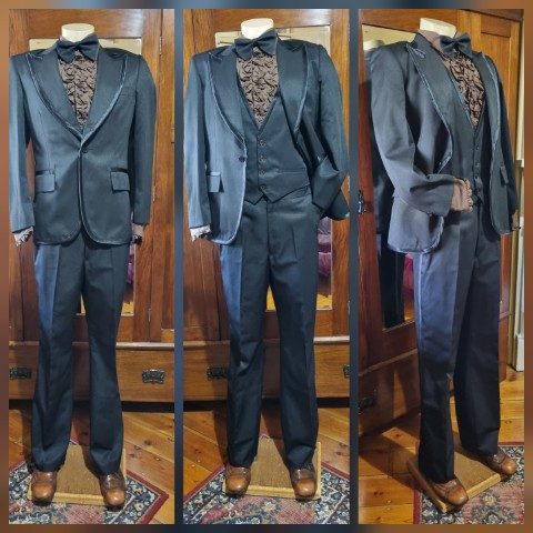 1970's Inspired, 3 piece, Disco Suit, Black, Polyester, by 'Fun Costumes', size M