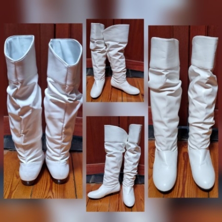 Knee high boots, white, vinal, slouch style, size 40