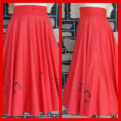 Full Circle Skirt, Red, Cotton, Handmade, size 10-12