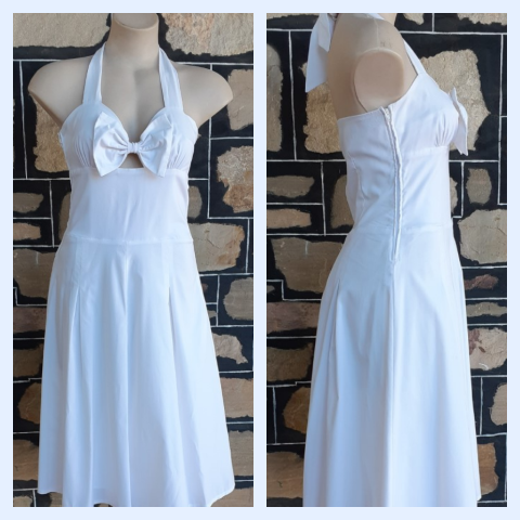 Halter Neck Swing dress, 50's inspired, white, Polyester/cotton, by 'Sunshine' size 10
