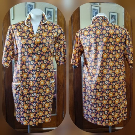 1960's Summer House coat/dress, autumnal retro print, Handmade, size 14