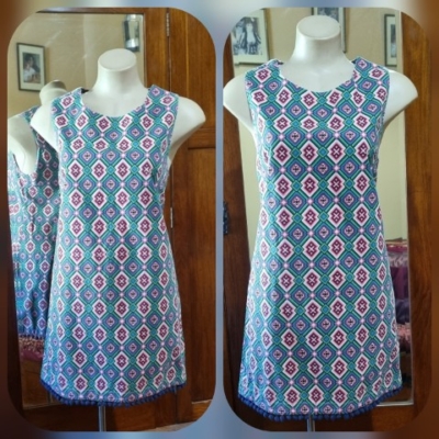 1960's Inspired Shift Dress, Geometric Print, Cotton, by 'Revival', size 12
