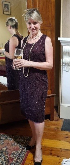 1980's Evening Dress, Sleeveless, Maroon beaded, polyester, Made in UK, size 12 - Image 2