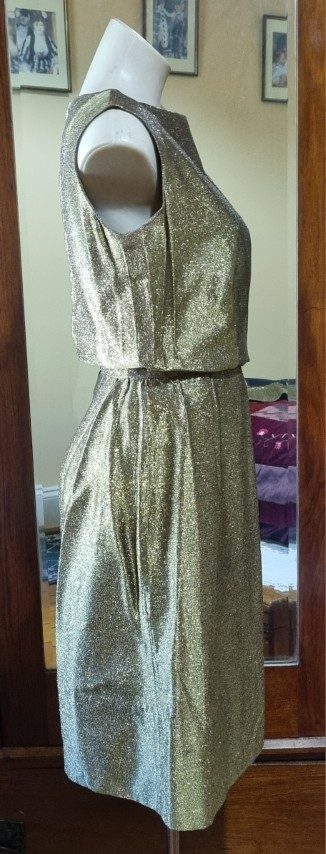 1960's Cocktail dress, Gold Lurex, with detachable over-skirt, Handmade, size 12 - Image 10